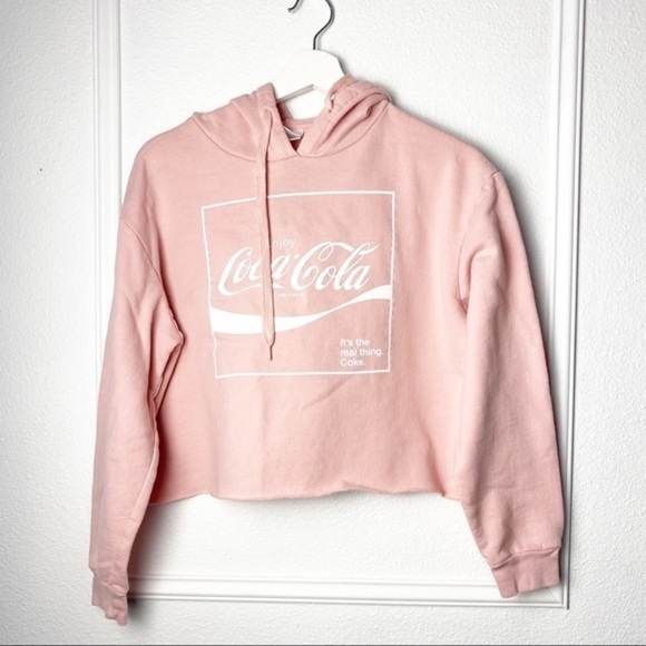 Coca Cola Pink boxy Crop Top  Y2k oversized top with hoodie - Picture 2 of 9